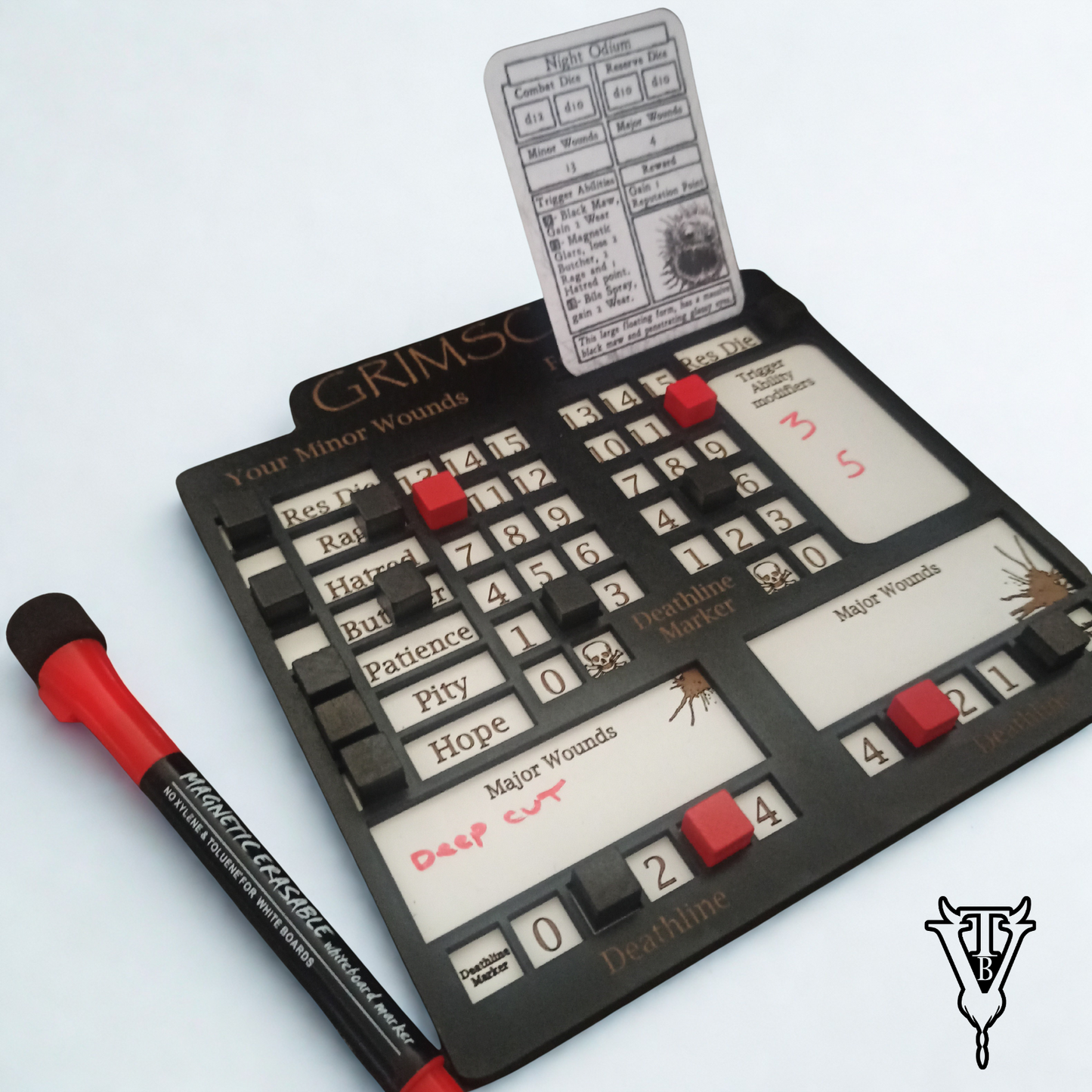 Grimscar Solo Hex- Crawl RPG Combat Tracking Player Board side view — The Board Viking
