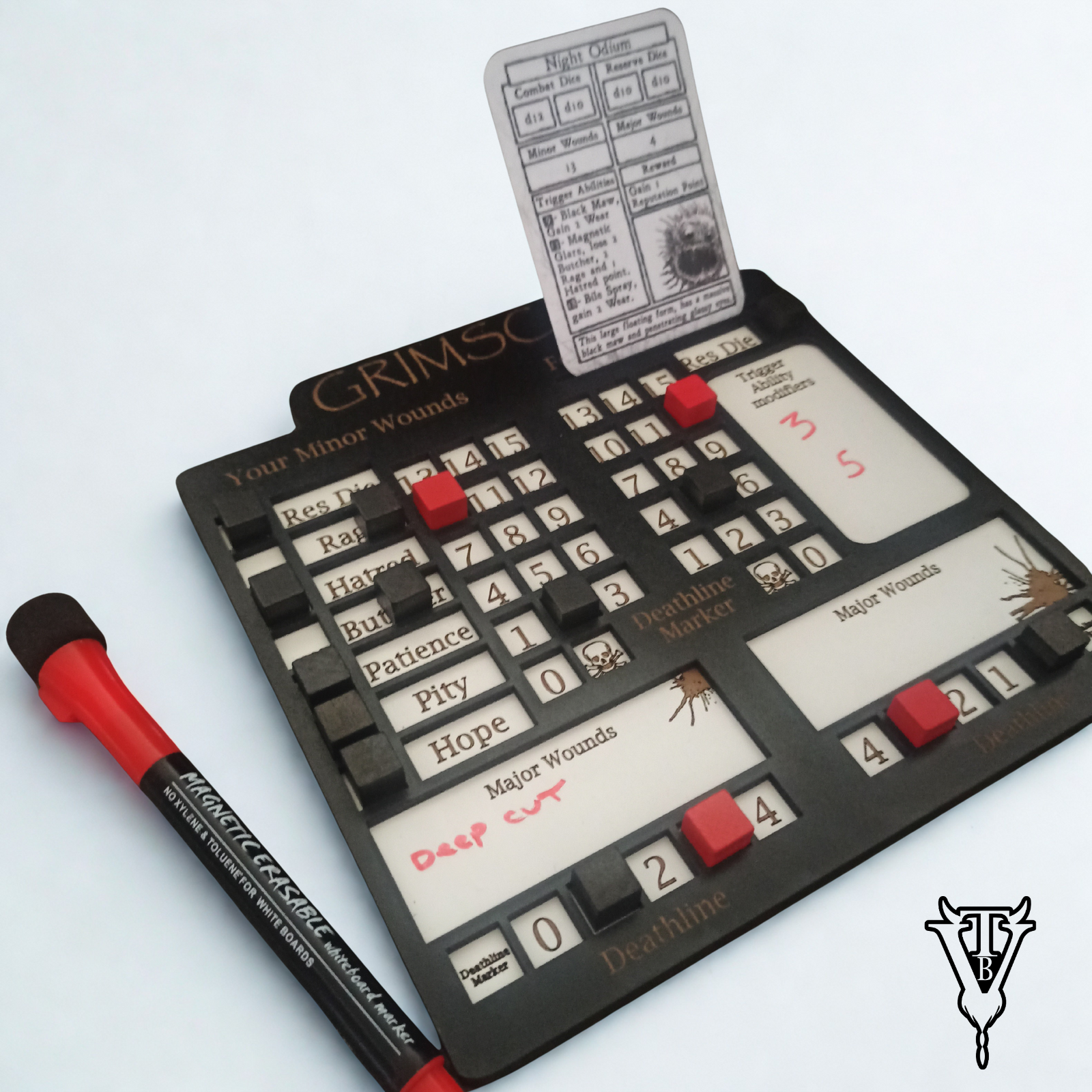 Grimscar Solo Hex- Crawl RPG Combat Tracking Player Board side view — The Board Viking