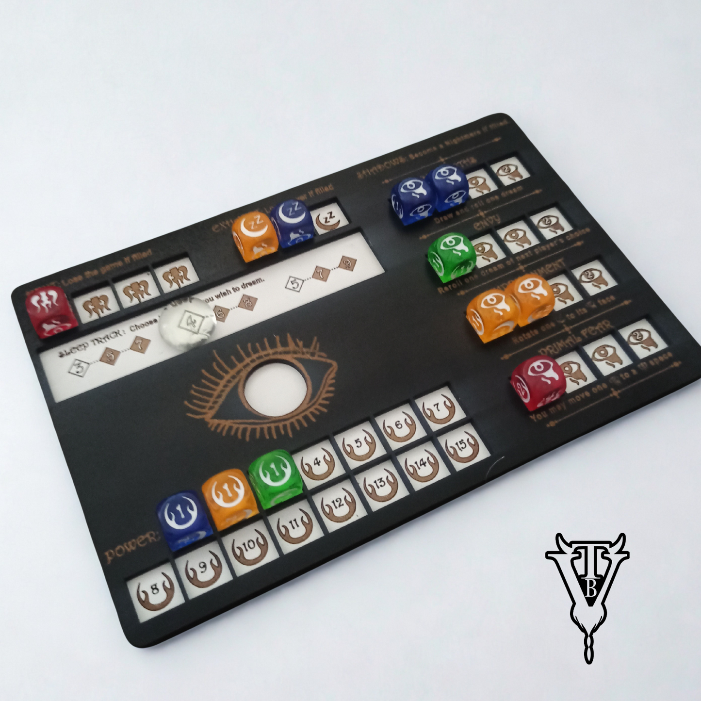 Lucidity Six Sided Nightmares Dice Game - Player Board close up — The Board Viking