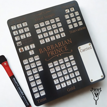 Barbarian Prince Solo RPG Hex-crawl Character Tracking Player Board close up — The Board Viking