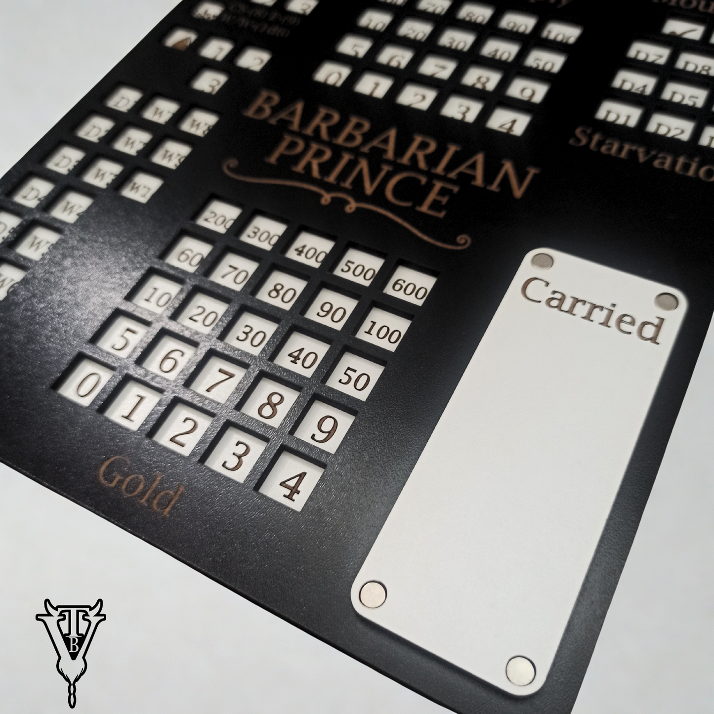 Barbarian Prince Solo RPG Hex-crawl Character Tracking Player Board back view — The Board Viking