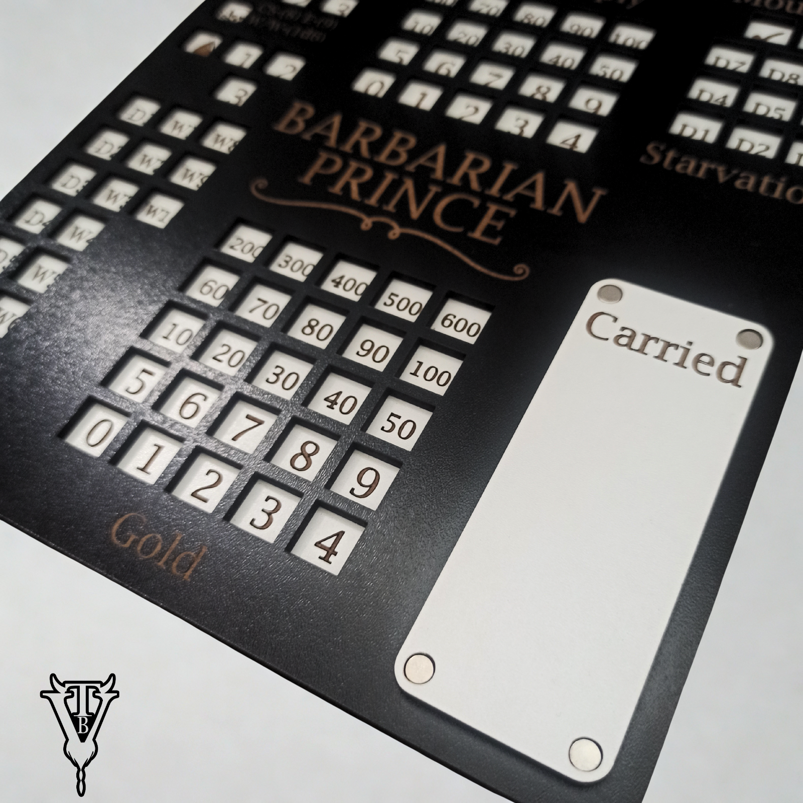 Barbarian Prince Solo RPG Hex-crawl Character Tracking Player Board back view — The Board Viking