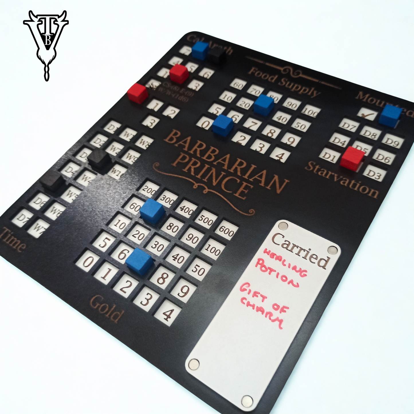 Barbarian Prince Solo RPG Hex-crawl Character Tracking Player Board packaging — The Board Viking