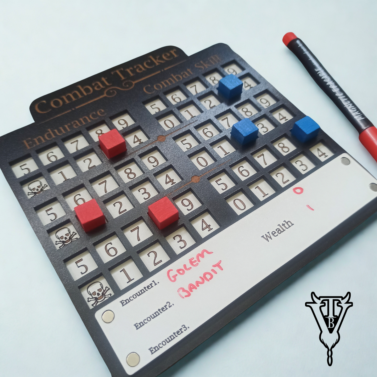 Barbarian Prince Solo RPG Combat Tracking Player Board side view — The Board Viking