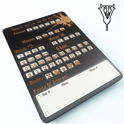 The Drifter - Solo Western RPG Hex-Crawl Character Tracker Player Board close up — The Board Viking