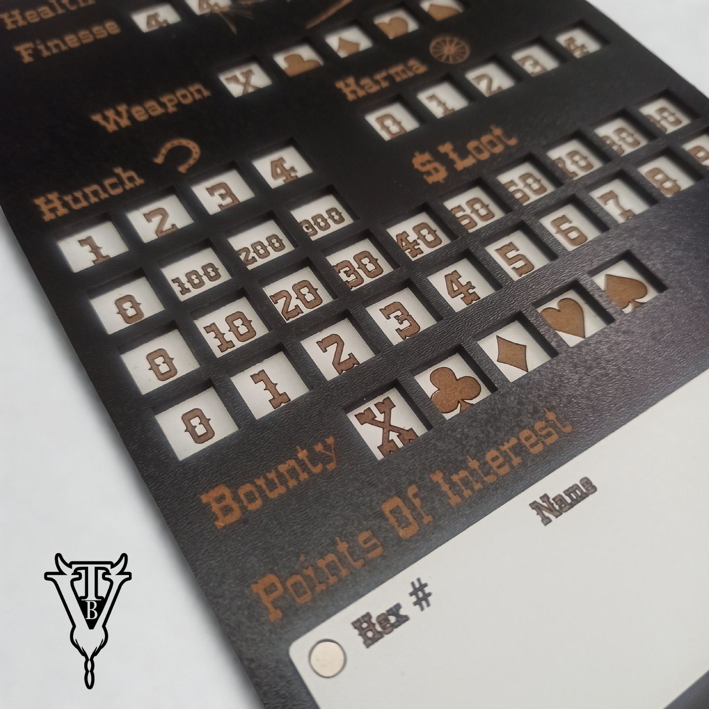 The Drifter - Solo Western RPG Hex-Crawl Character Tracker Player Board side view — The Board Viking