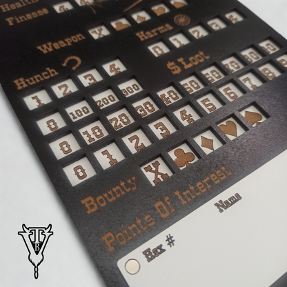 The Drifter - Solo Western RPG Hex-Crawl Character Tracker Player Board side view — The Board Viking