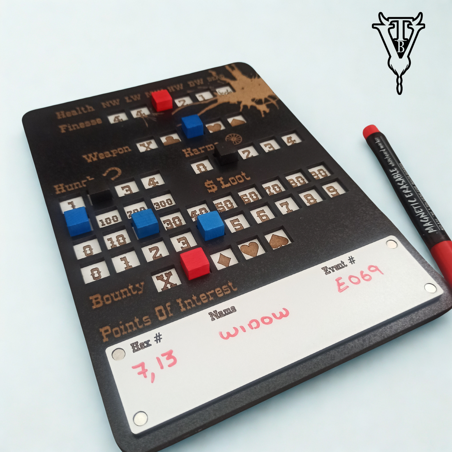 The Drifter - Solo Western RPG Hex-Crawl Character Tracker Player Board back view — The Board Viking