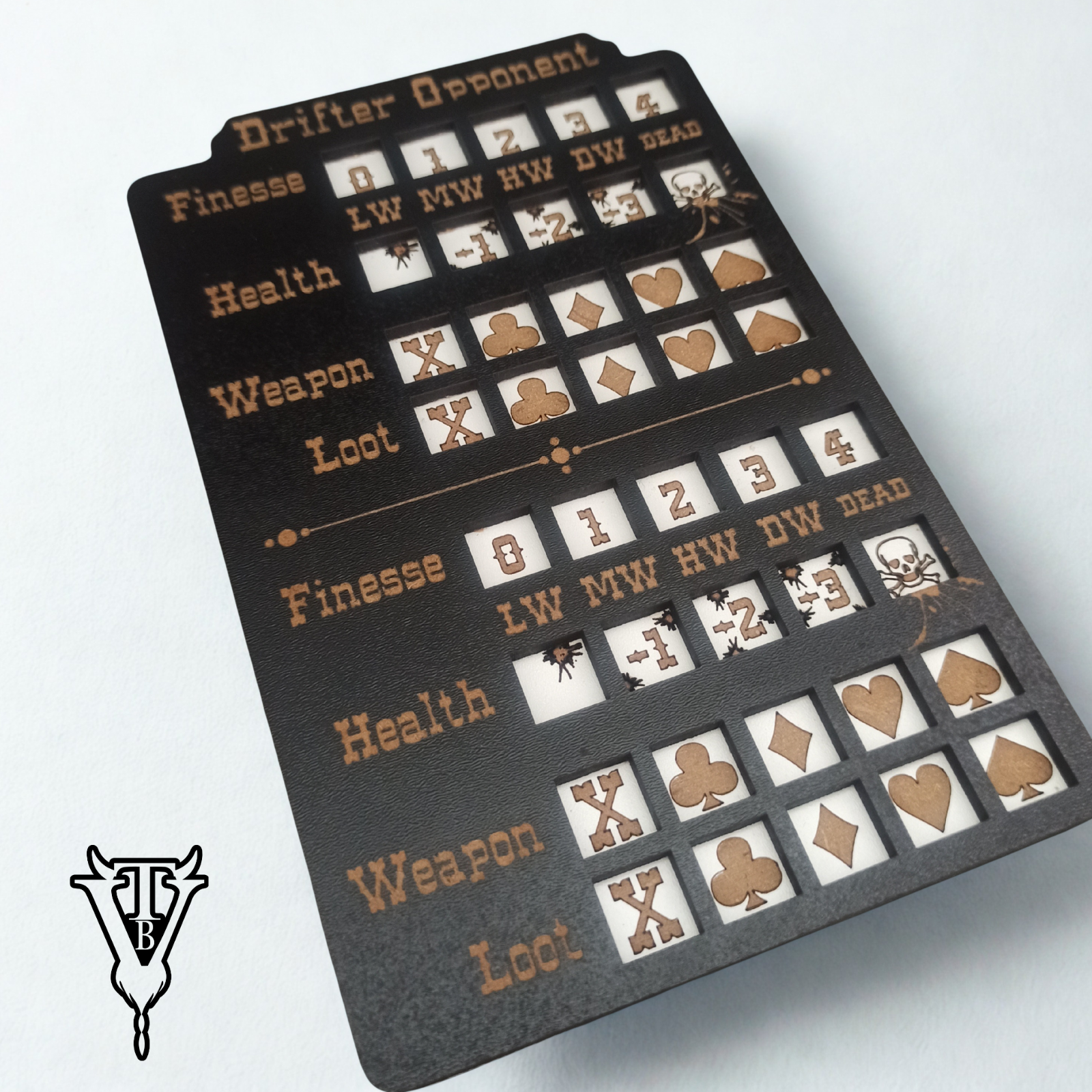 The Drifter Solo Western RPG Hex-Crawl Opponent Health Tracker Board Organizer close up — The Board Viking