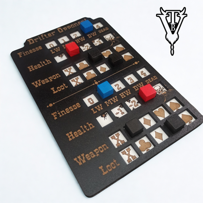 The Drifter Solo Western RPG Hex-Crawl Opponent Health Tracker Board Organizer side view — The Board Viking