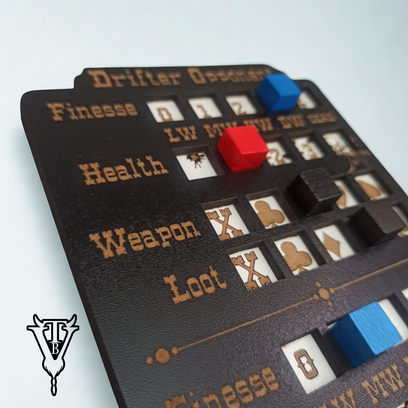 The Drifter Solo Western RPG Hex-Crawl Opponent Health Tracker Board Organizer back view — The Board Viking
