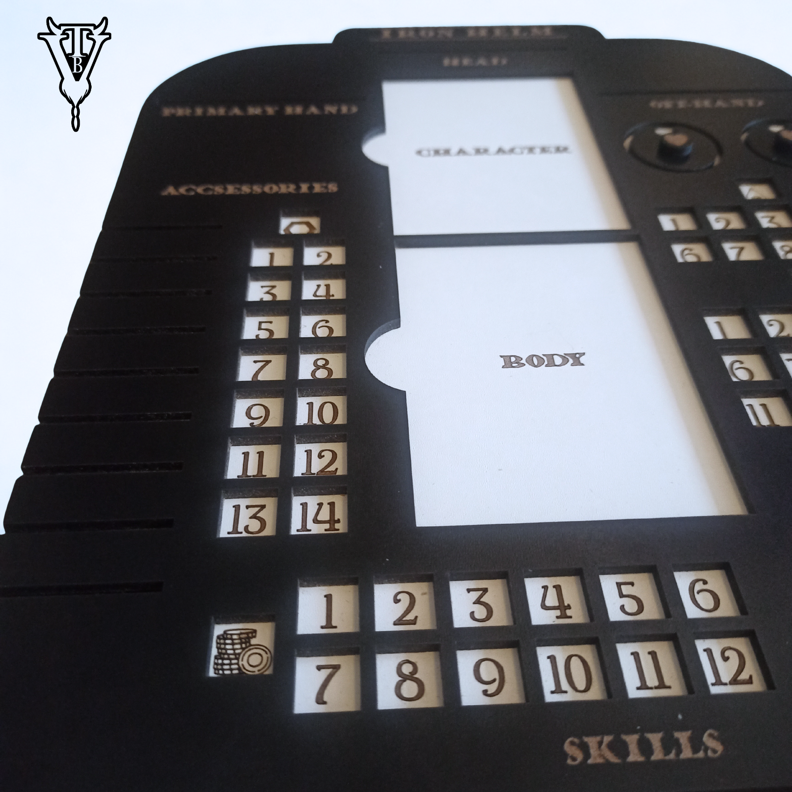 Iron Helm Solo Dungeon Crawl Card Game Character Player Board detail view — The Board Viking