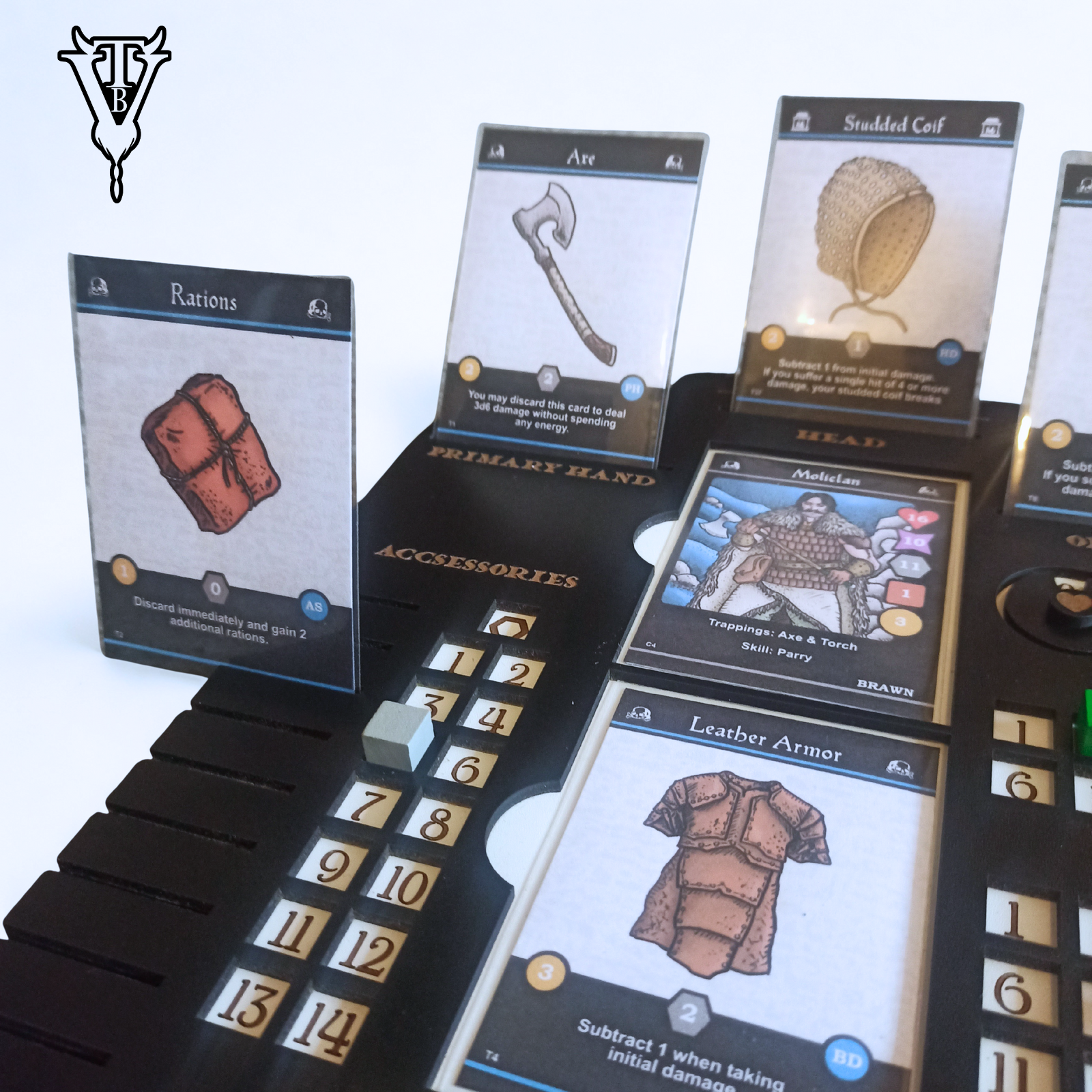 Iron Helm Solo Dungeon Crawl Card Game Character Player Board side view — The Board Viking