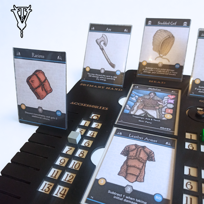 Iron Helm Solo Dungeon Crawl Card Game Character Player Board side view — The Board Viking