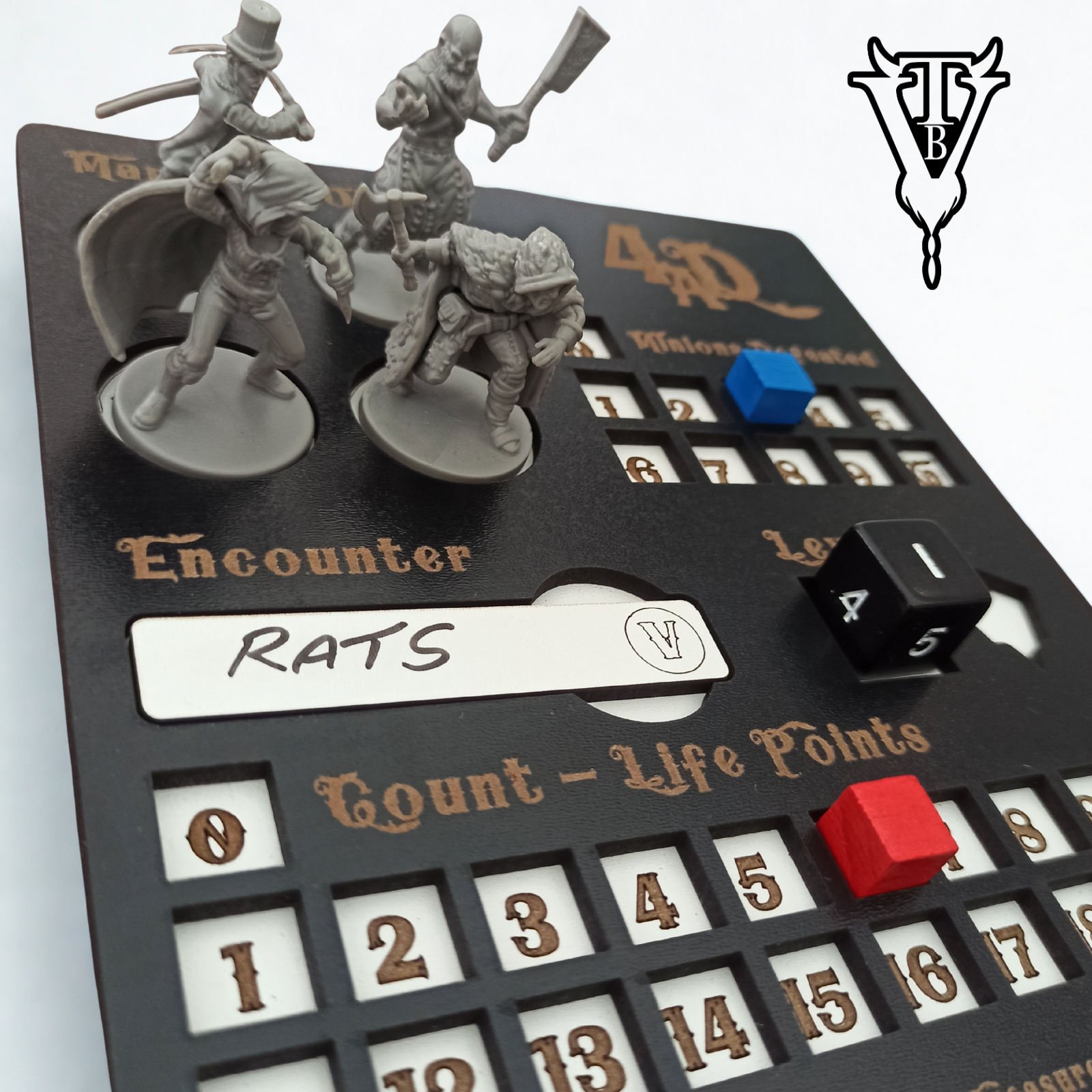 Four Against Darkness Character Player Board - Dungeon Delve Encounter Tracker detail view — The Board Viking