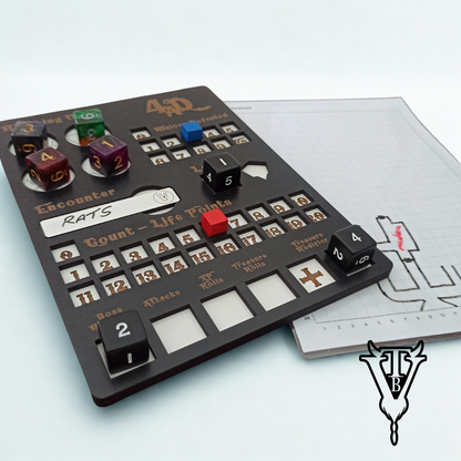 Four Against Darkness Character Player Board - Dungeon Delve Encounter Tracker side view — The Board Viking