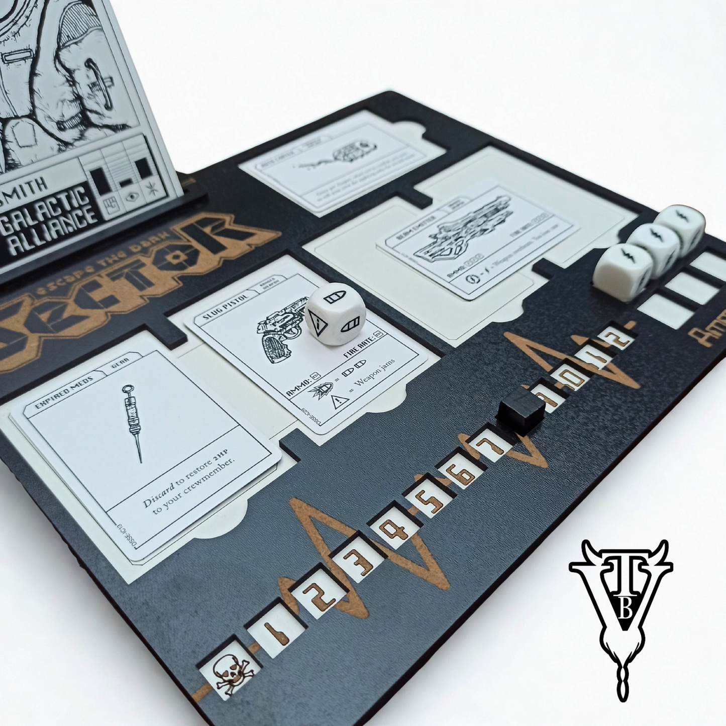 Escape The Dark Sector — Character Player Board & Card Organiser side view — The Board Viking