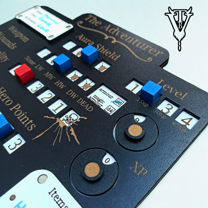 The Adventurer — Solo Hex Crawl RPG Character Player Board components — The Board Viking