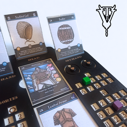 Iron Helm Solo Dungeon Crawl Card Game Character Player Board components — The Board Viking