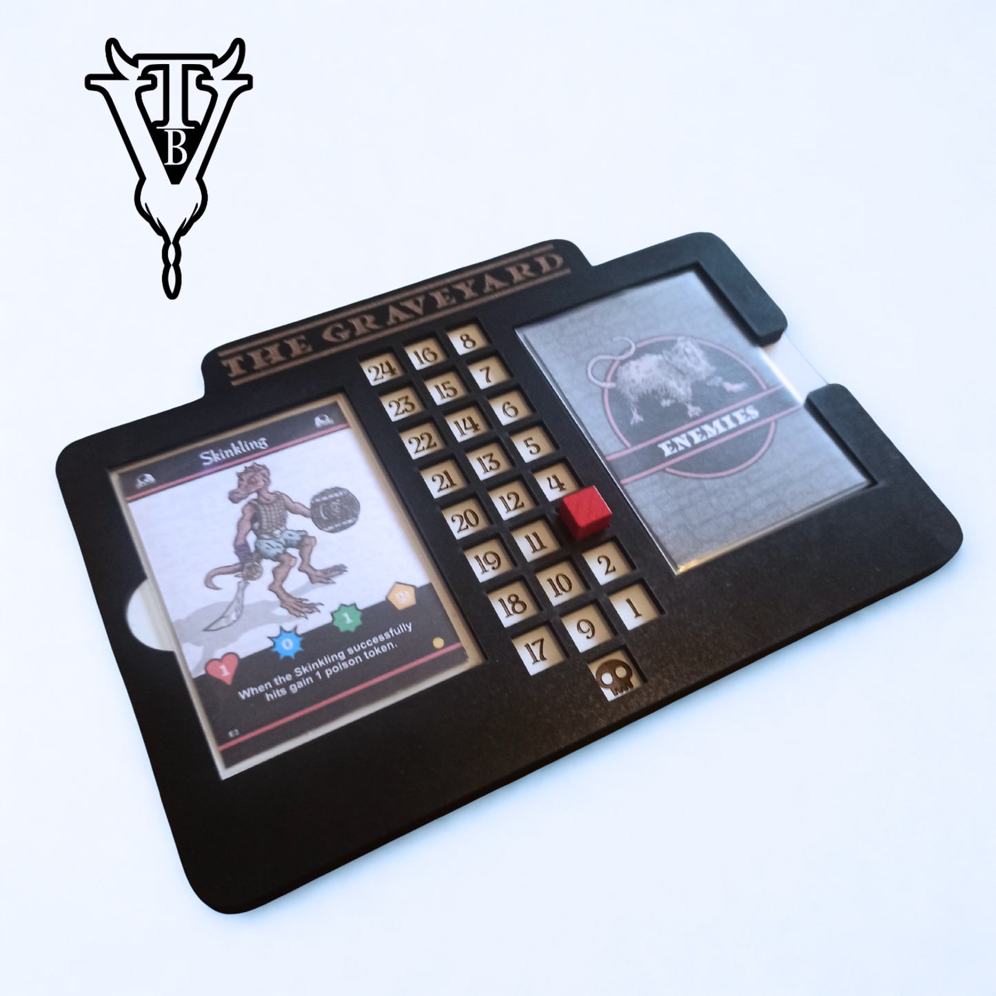 Iron Helm Solo Dungeon Crawl Card Game Enemy Health Tracking Board - The Graveyard - detail view — The Board Viking