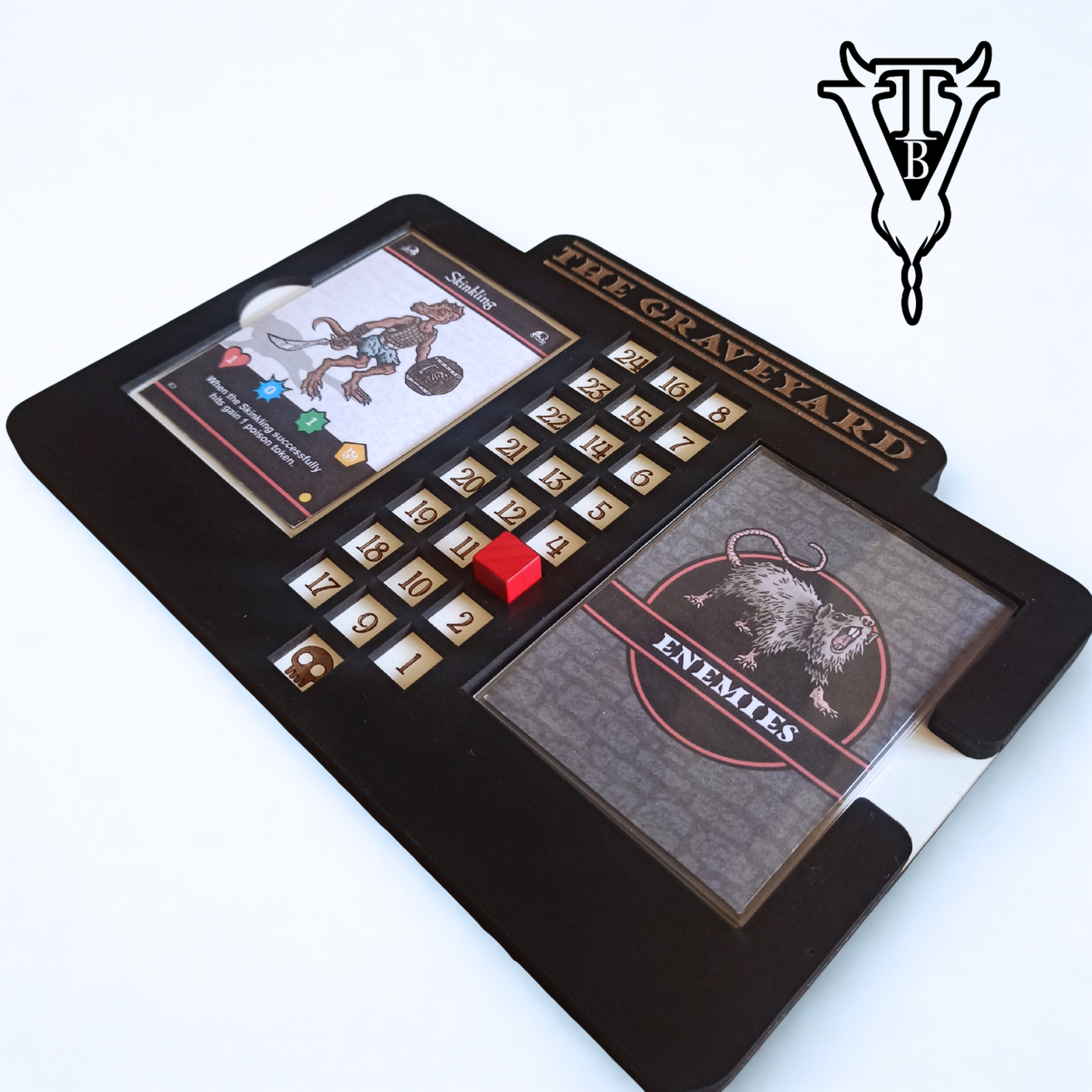 Iron Helm Solo Dungeon Crawl Card Game Enemy Health Tracking Board - The Graveyard - side view — The Board Viking