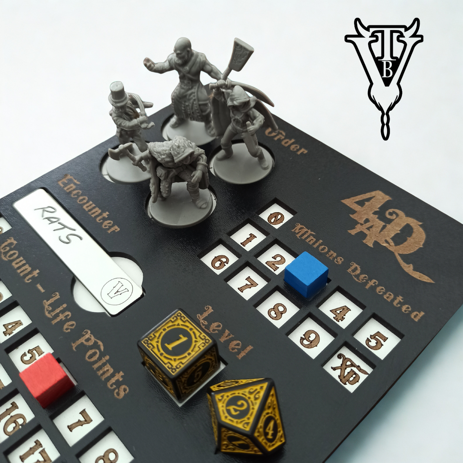 Four Against Darkness Character Player Board - Dungeon Delve Encounter Tracker packaging — The Board Viking