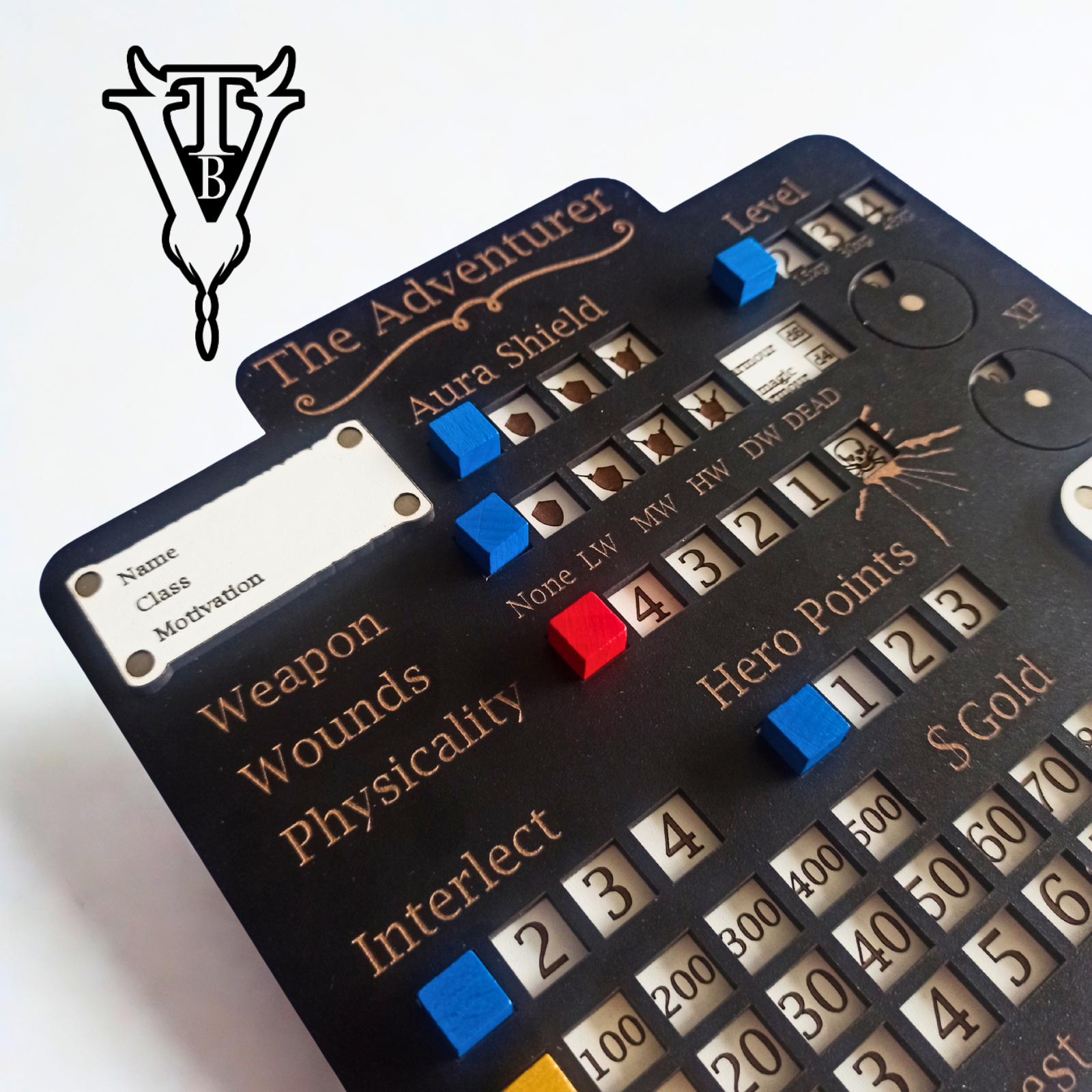 The Adventurer — Solo Hex Crawl RPG Character Player Board side view — The Board Viking