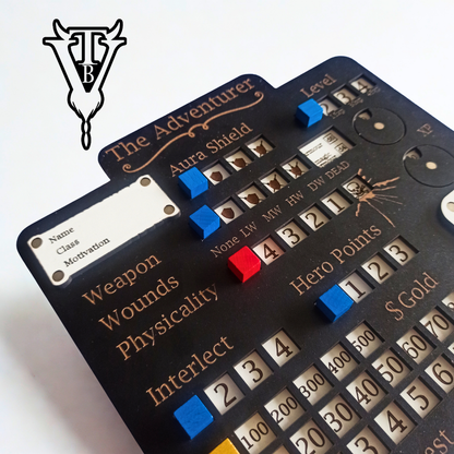 The Adventurer — Solo Hex Crawl RPG Character Player Board side view — The Board Viking